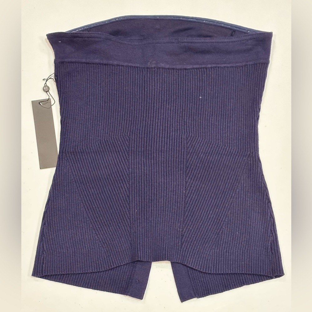 Emerson Lang Navy Blue Strapless Knit Ribbed Top, Gold Buttons, NWT, Medium - Picture 4 of 5